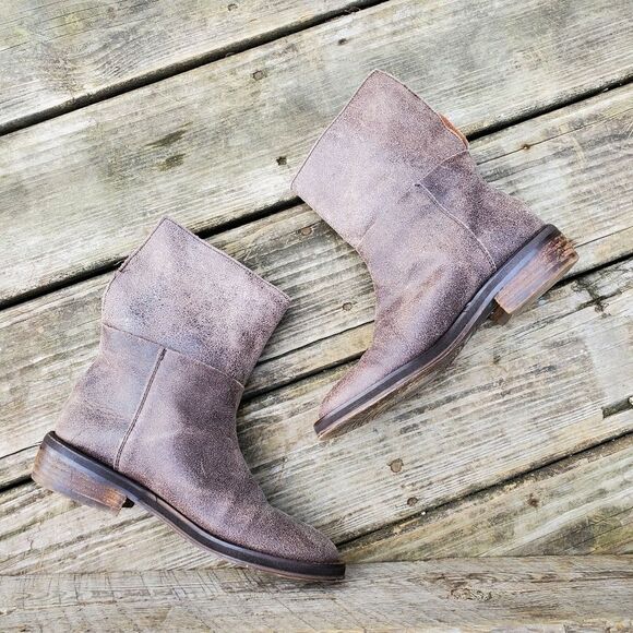 Anthropologie 67 Sixty Seven Brown Distressed Crackled Leather Ankle Boots 36 - Picture 4 of 12